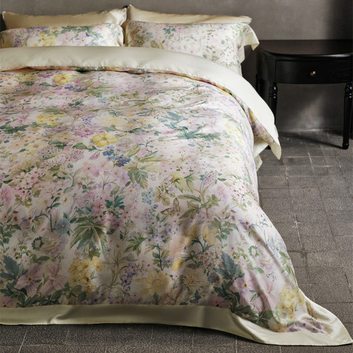 Botanical Lemon Cotton-Sateen Duvet Cover Set with Scalloped Hem