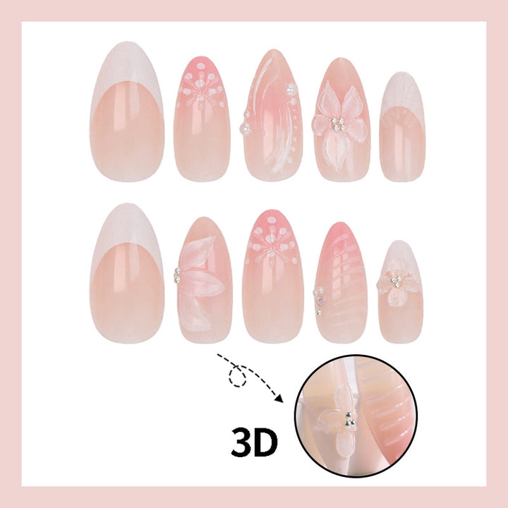 Acrylic nail set with elegant 3D flowers and embellished details Stornfield