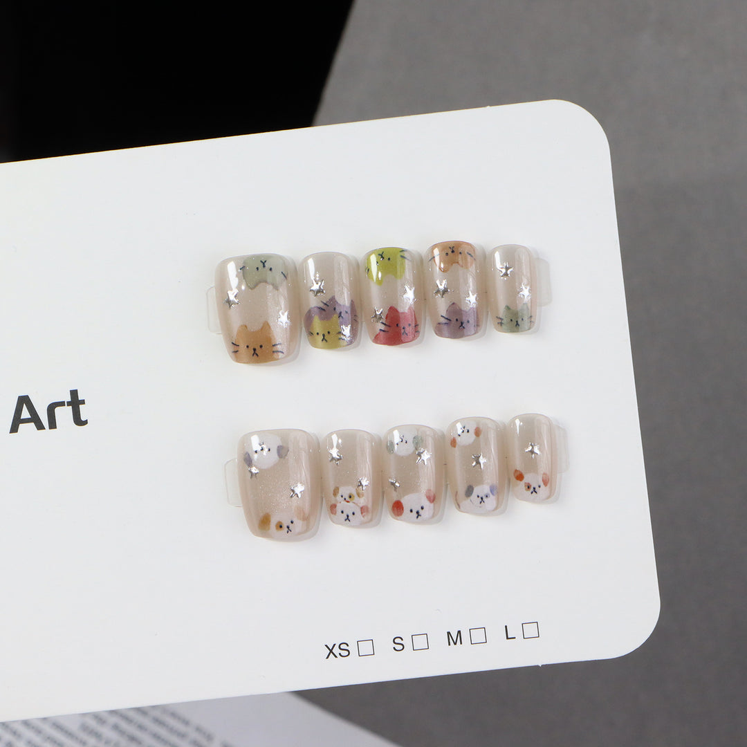 Whimsical Cat-Themed Press-On Nail Set Stornfield