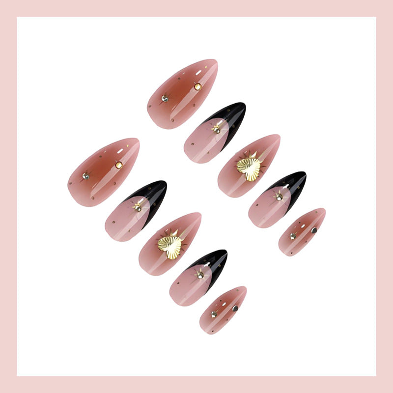 Acrylic nail set with elegant lace and metallic design Stornfield