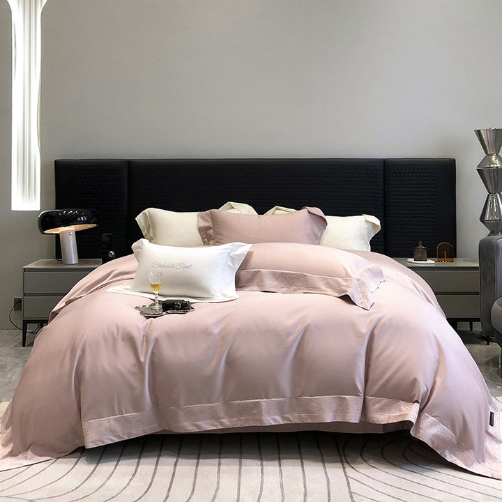 Luxury Long-Staple Cotton Sateen Duvet Cover Bedding Set with Embroidered Border