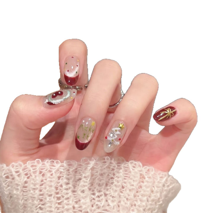 Festive Press-On Nail Art Set with Holiday Designs Stornfield