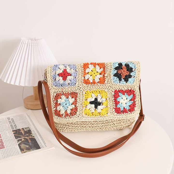 Fashionable shoulder bag with colorful crochet pattern Stornfield
