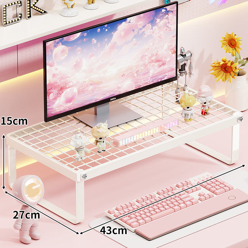 Ventilated Metal Grid Monitor and Desktop Riser with Under-Shelf Keyboard Storage