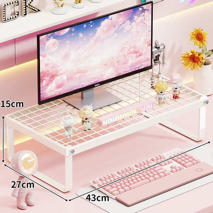 Ventilated Metal Grid Monitor and Desktop Riser with Under-Shelf Keyboard Storage