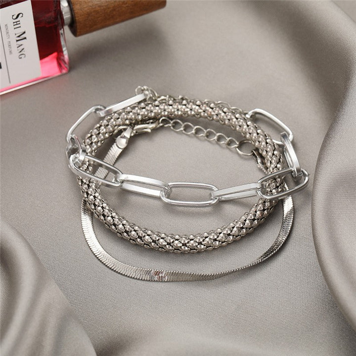 Multi-Textured Silver Chain Bracelet Set Stornfield