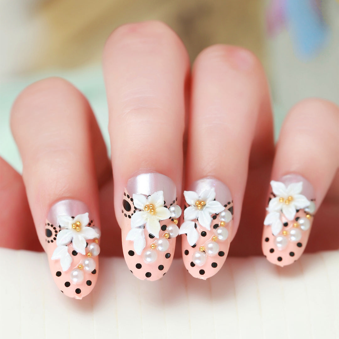 Artificial nails with elegant flower and rhinestone design Stornfield