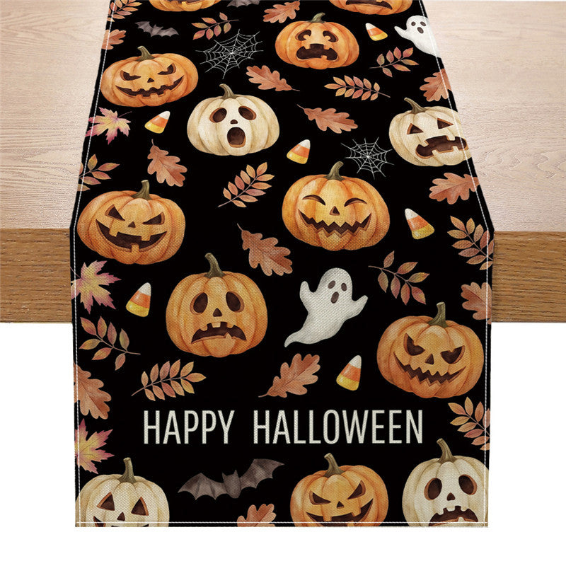 Halloween Jack-o'-Lantern Decorative Cotton Table Runner