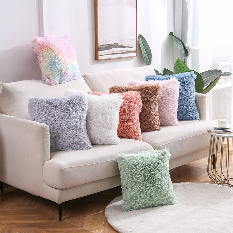 Plush Faux Fur Square Decorative Pillow Cover with Hidden Zipper and Long Pile