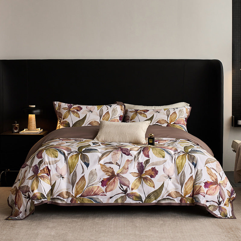 Botanical Vintage Meadow Print Cotton Duvet Cover Set with Sateen Reverse & Matching Shams
