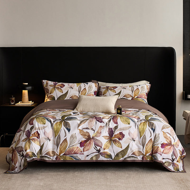 Botanical Vintage Meadow Print Cotton Duvet Cover Set with Sateen Reverse & Matching Shams