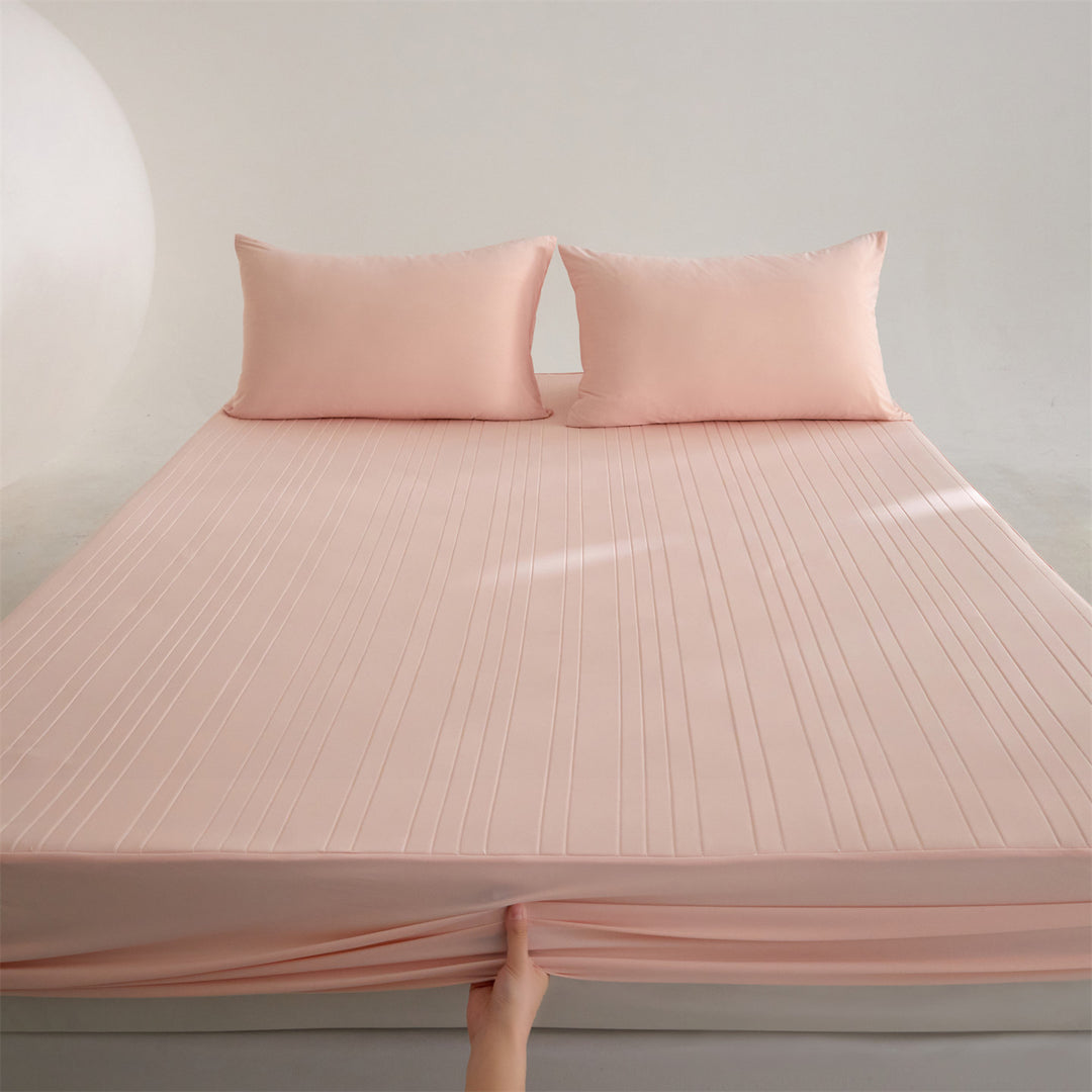 Deep-Pocket Stretch-Fit Mattress Sheet with Microfiber Pinstripe Texture