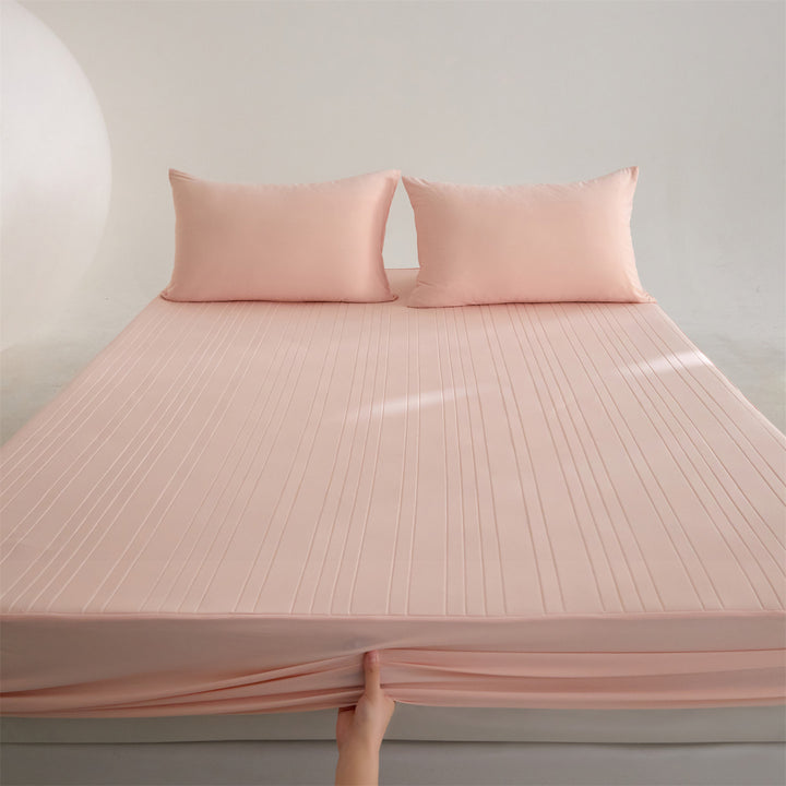 Deep-Pocket Stretch-Fit Mattress Sheet with Microfiber Pinstripe Texture