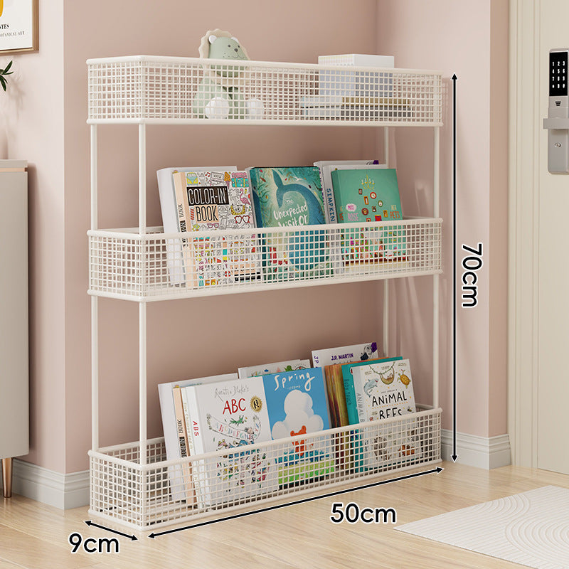 Freestanding Four‑Tier Metal Mesh Book and Display Shelf Rack