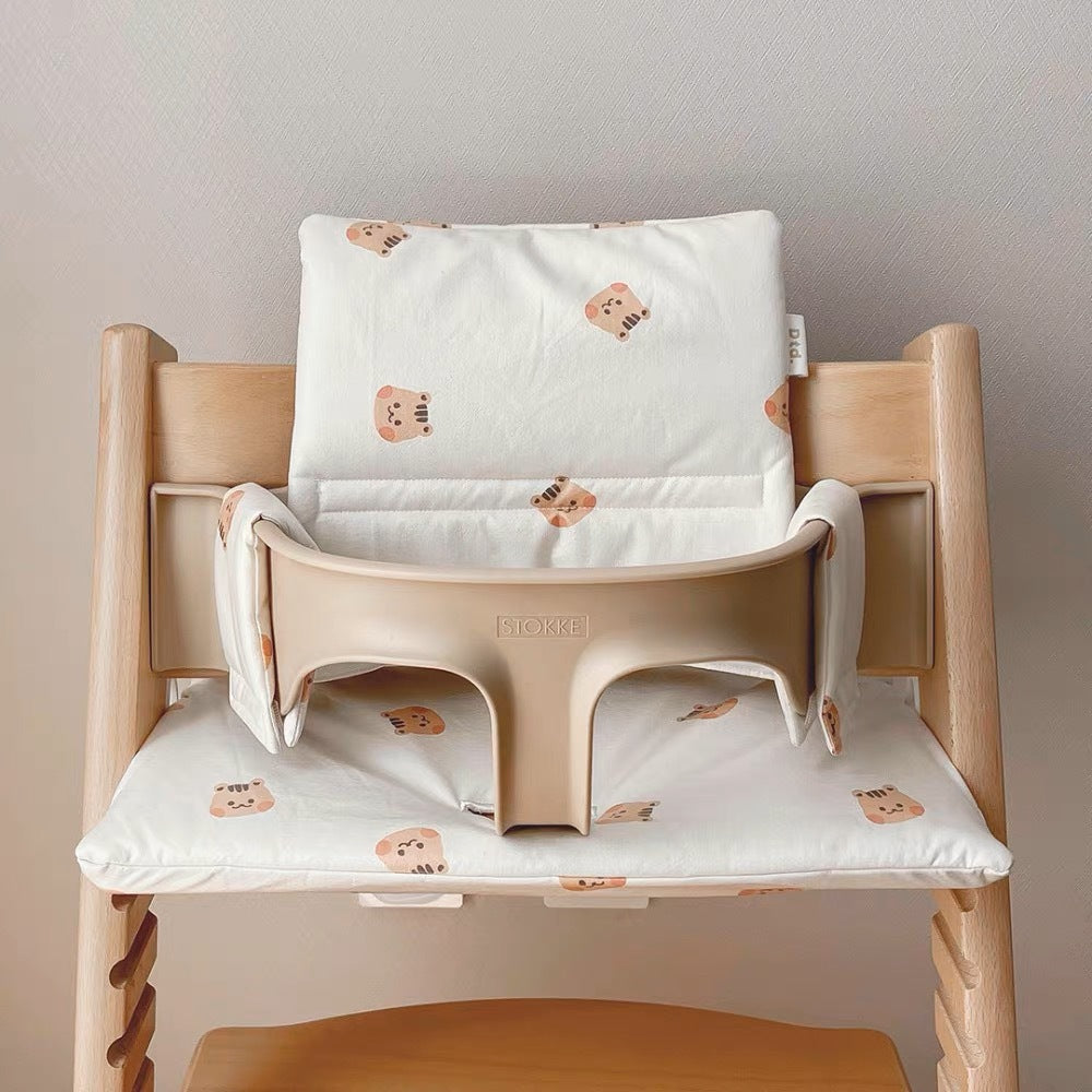 Padded Gingham High Chair Cushion Set with Teddy Appliqué