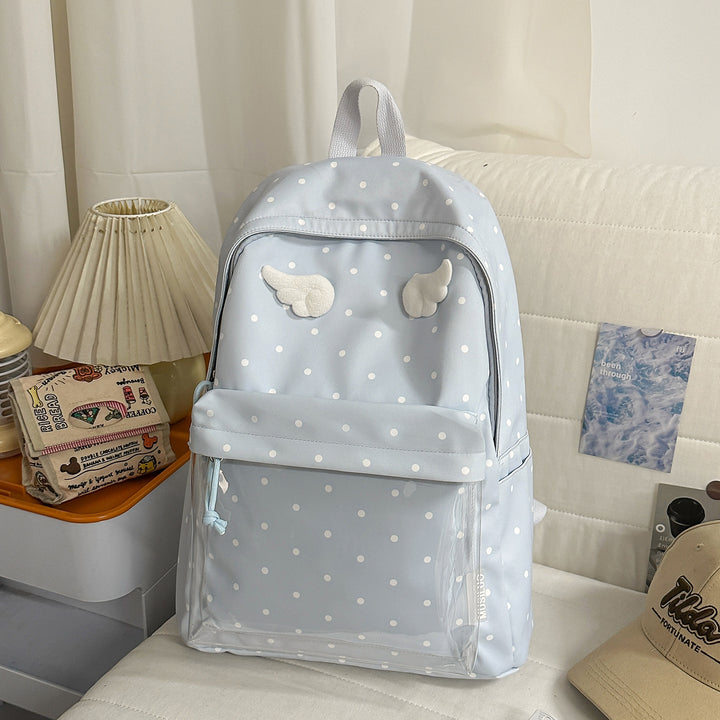 Polka Dot Patterned Backpack with Playful Wing Accents Stornfield