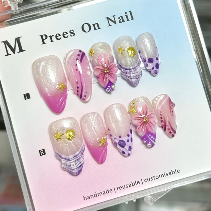 Artistic Floral-Embellished Press-On Nails Stornfield