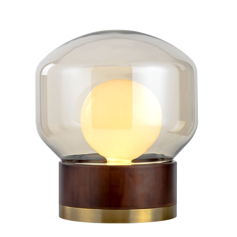 Modern Glass Table Lamp with Wooden Base and Gold Accents