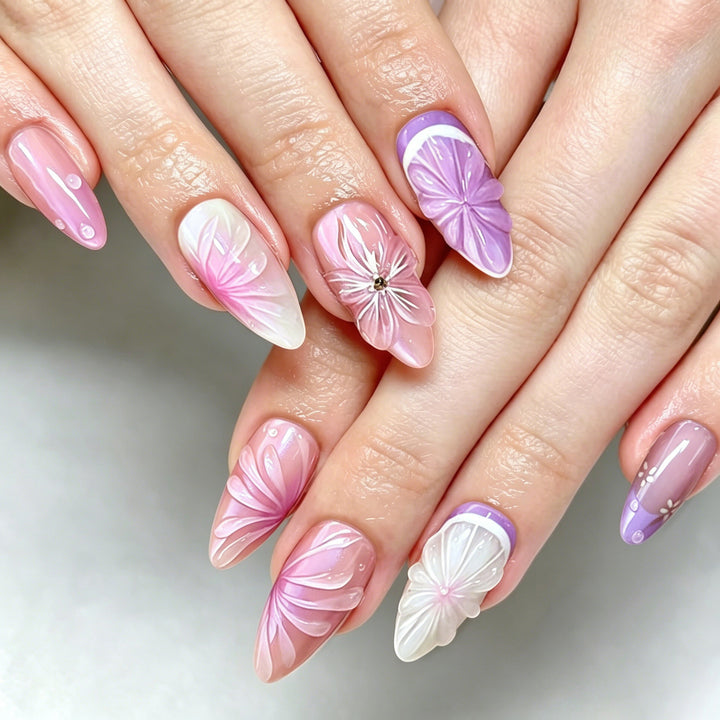 Artistic Floral Press-On Nails Set