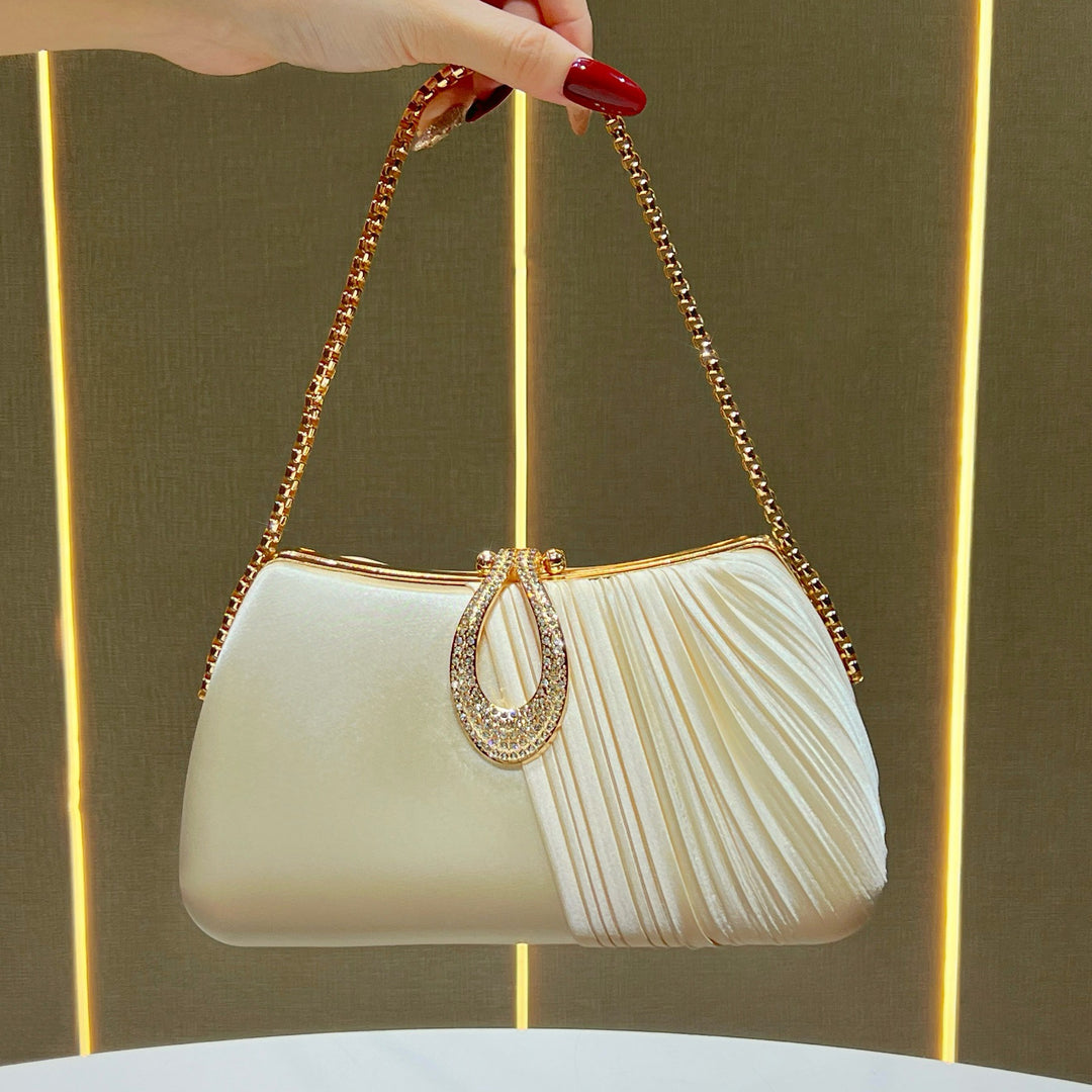 Pleated Evening Purse with Decorative Chain