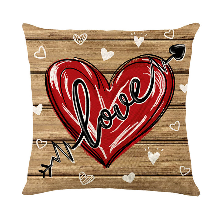 Decorative Square Throw Pillow Cover with Script 'Loved and Blessed' Print and Buffalo-Check Bow Accent