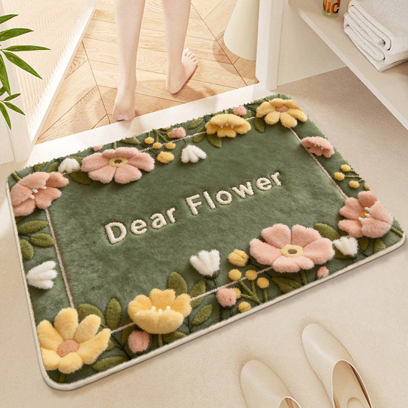 Floral Embroidered Bath Mat
