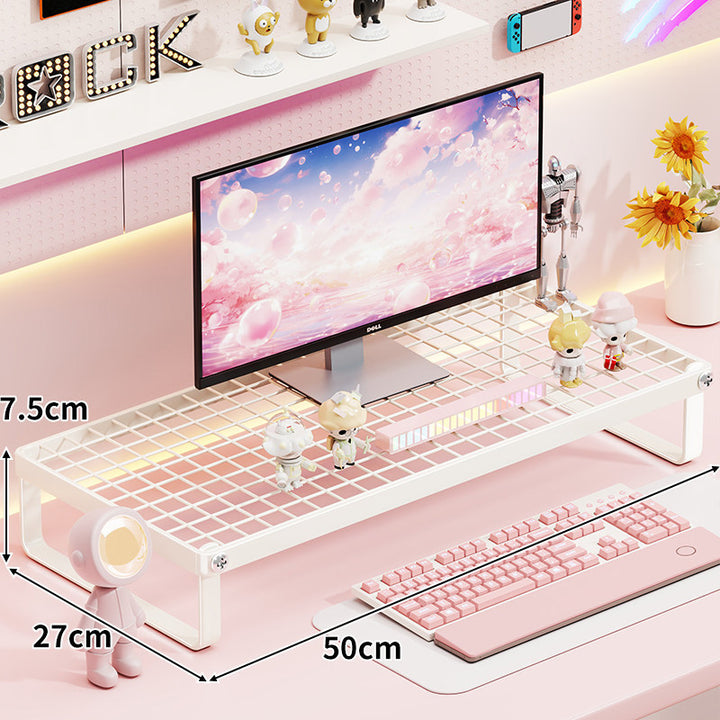 Ventilated Metal Grid Monitor and Desktop Riser with Under-Shelf Keyboard Storage