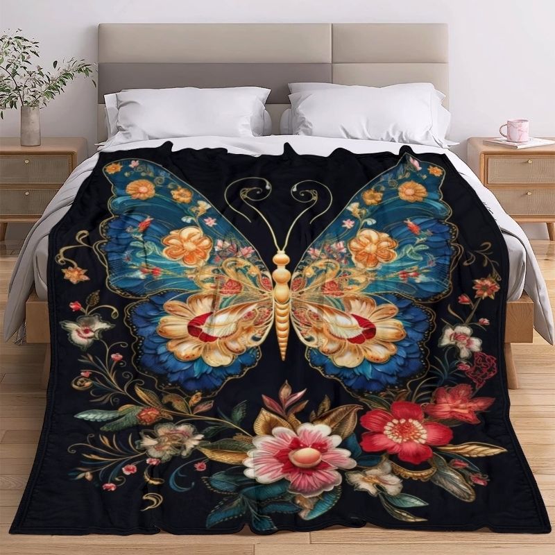 Elegant Floral Butterfly Throw Blanket