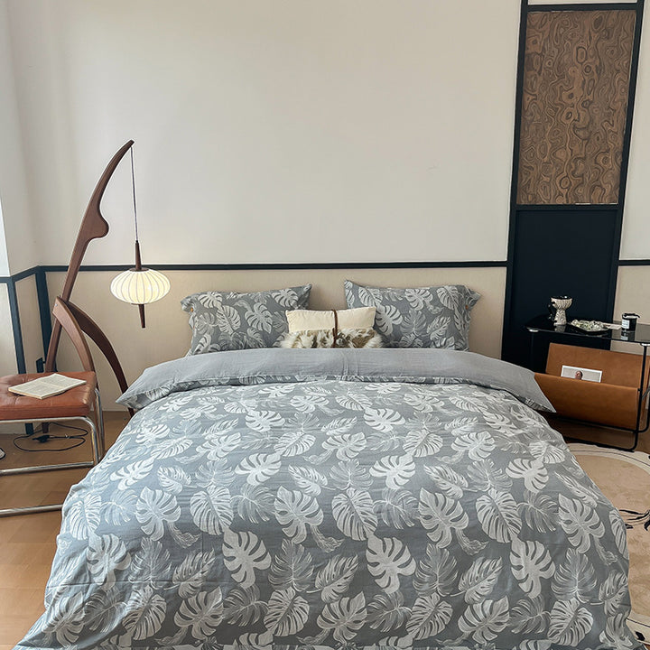 Reversible Cotton Floral Duvet Cover Set with Button Closure & Matching Pillow Shams