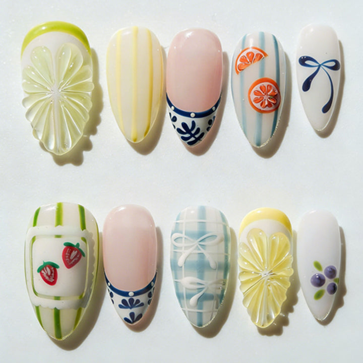 Artificial nail set with colorful fruit and flower motifs Stornfield