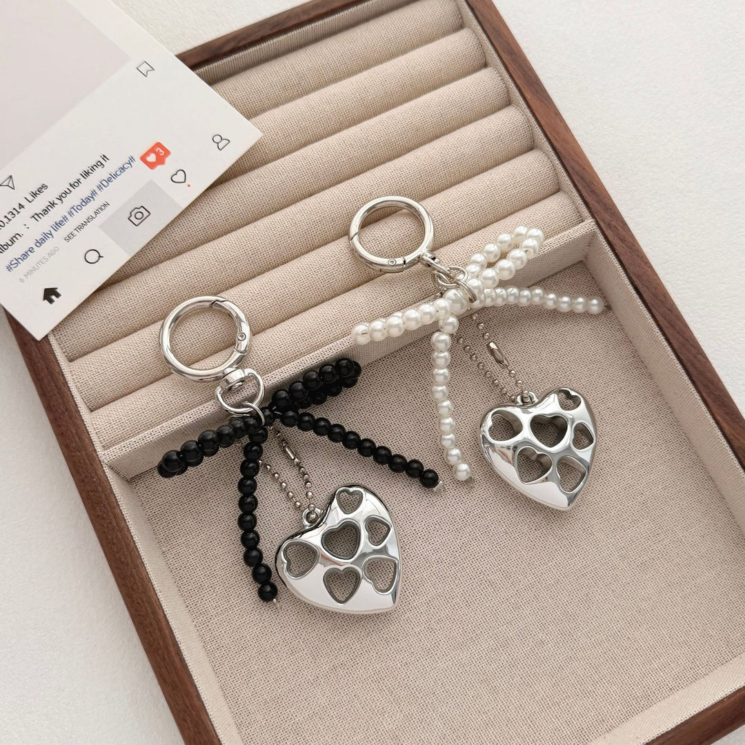 Heart-Shaped Charm Keychain with Beaded Bow Stornfield