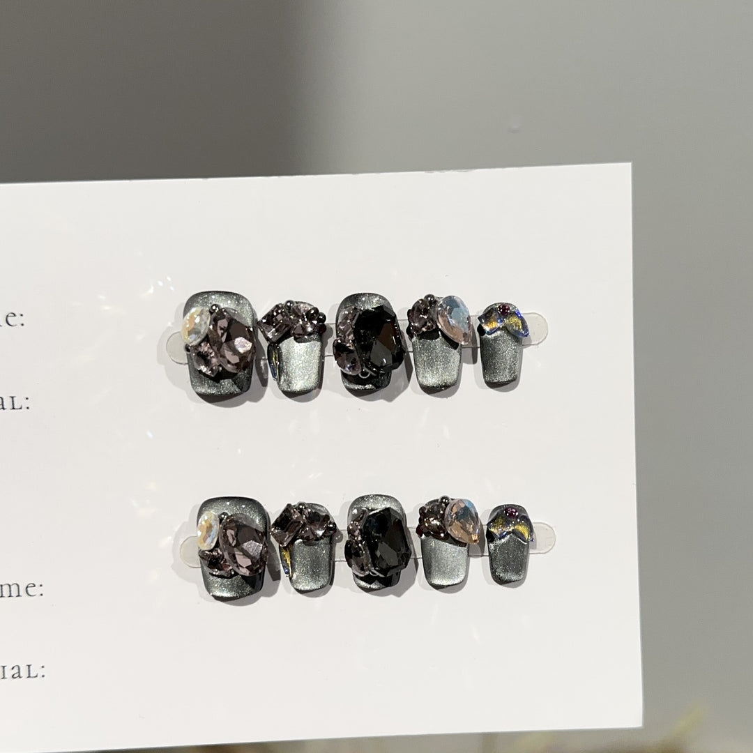 Glamorous Gemstone-Embellished Press-On Nail Set