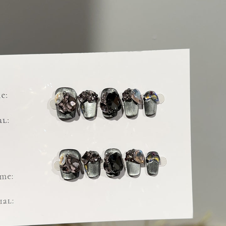 Glamorous Gemstone-Embellished Press-On Nail Set
