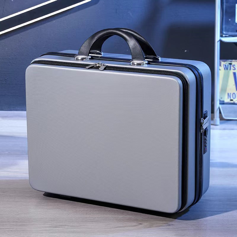 compact hard-shell travel vanity makeup case with TSA combination lock and dual-zip compartments Stornfield