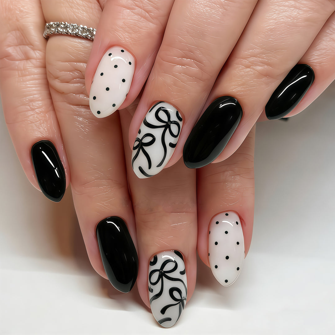 Artistic Press-On Nail Set with Bow Designs Stornfield
