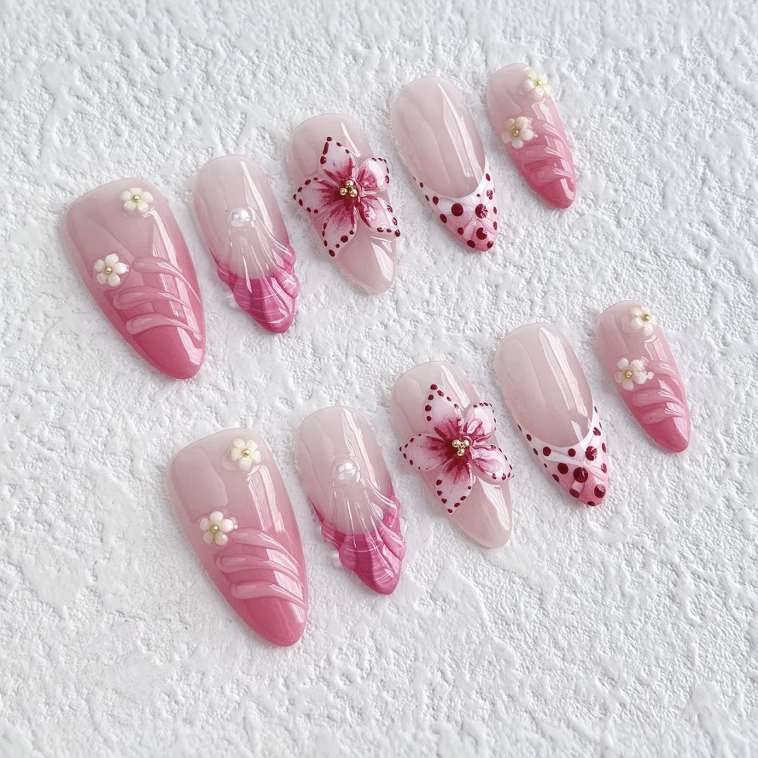 Artistic Floral-Accent Press-On Nails Stornfield
