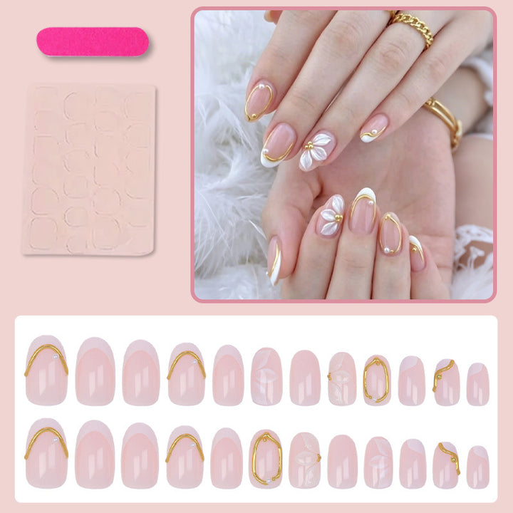 Elegant artificial nail set with romantic floral decorations Stornfield