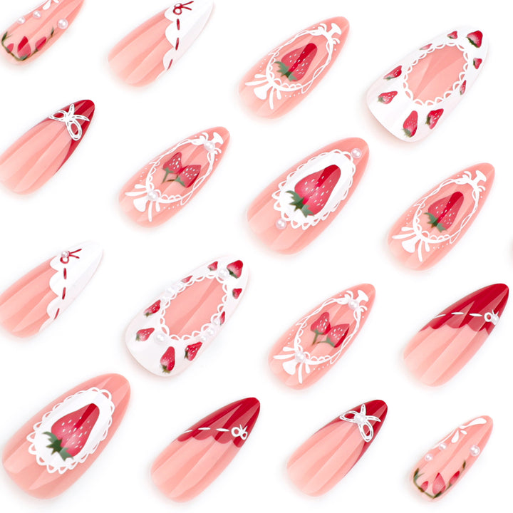 Artful nail extensions with strawberry motifs Stornfield