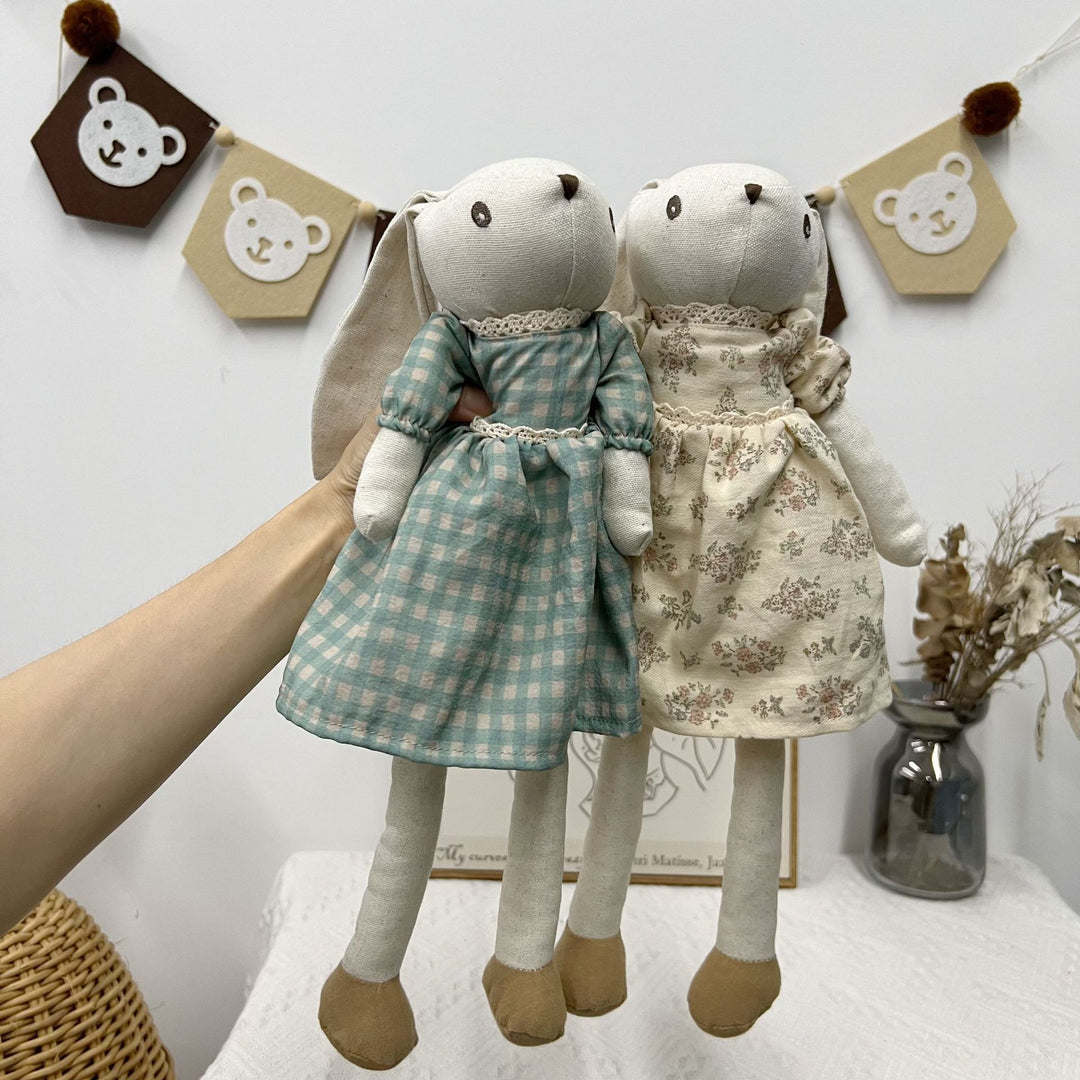 Handcrafted Linen Elephant Soft Toy Doll with Striped Ruffle Collar