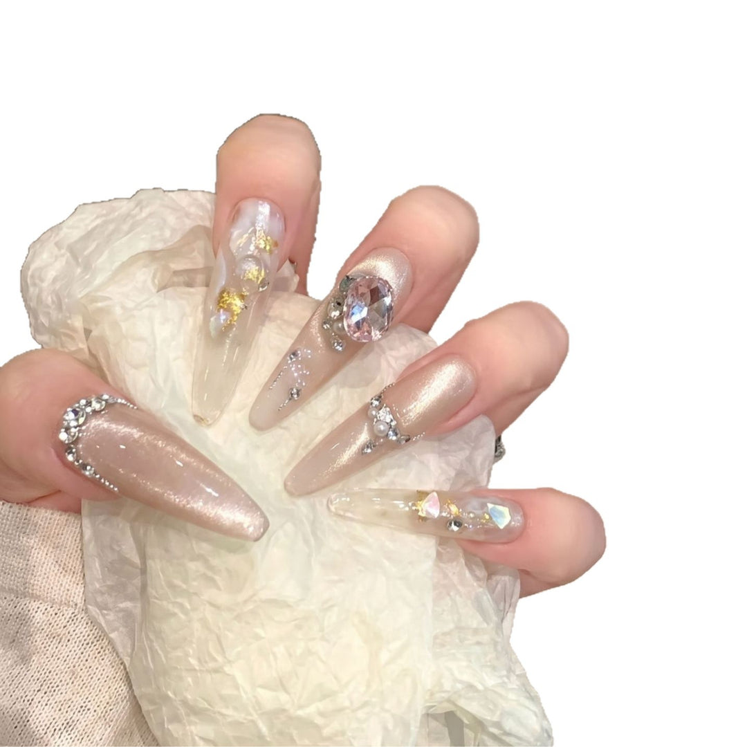 Decorative Stiletto Press-On Nail Art Set with Gemstone Accents Stornfield