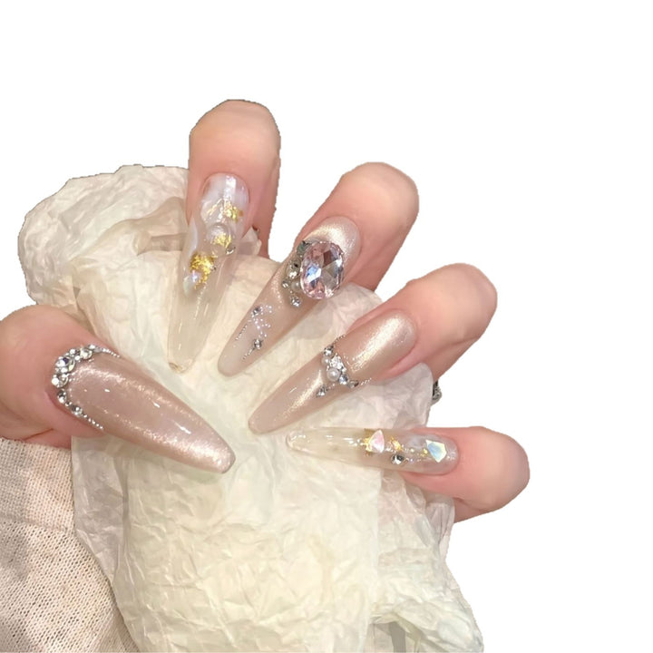 Decorative Stiletto Press-On Nail Art Set with Gemstone Accents Stornfield