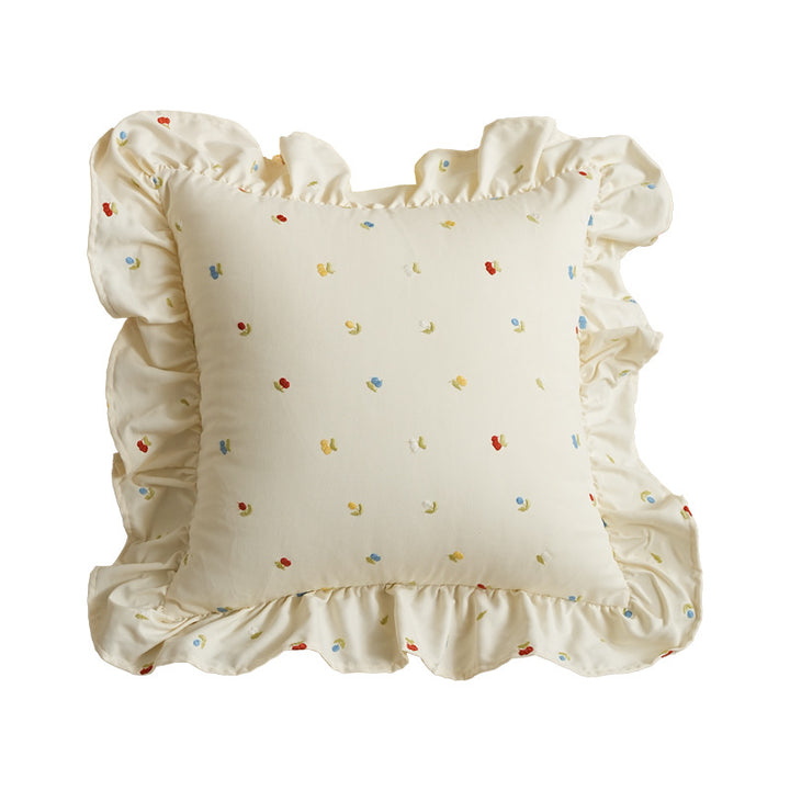 Square embroidered cushion cover made of cotton blend with frill edge Stornfield