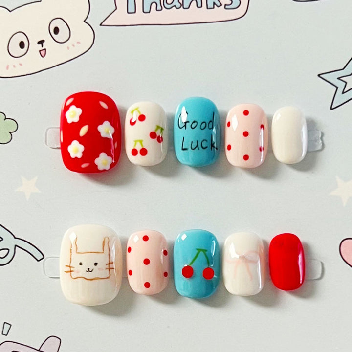 Artistic Cat-Themed Press-On Nail Art Set Stornfield