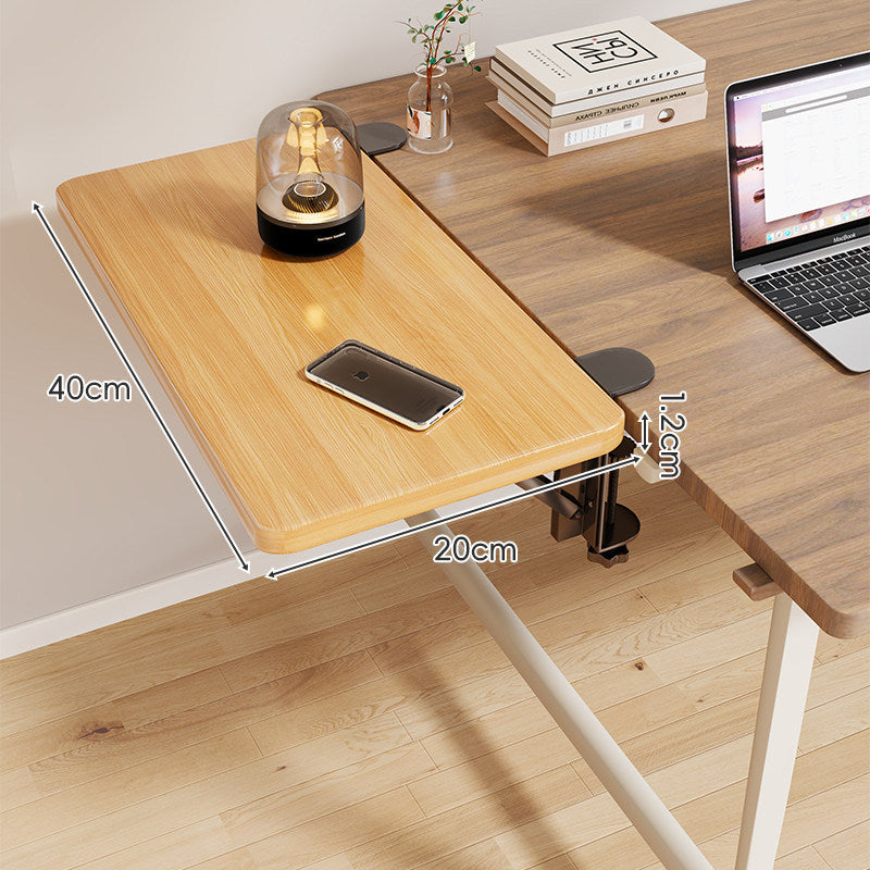 Clamp-On Adjustable Wooden Desk Side Shelf Extension with Foldable Bracket