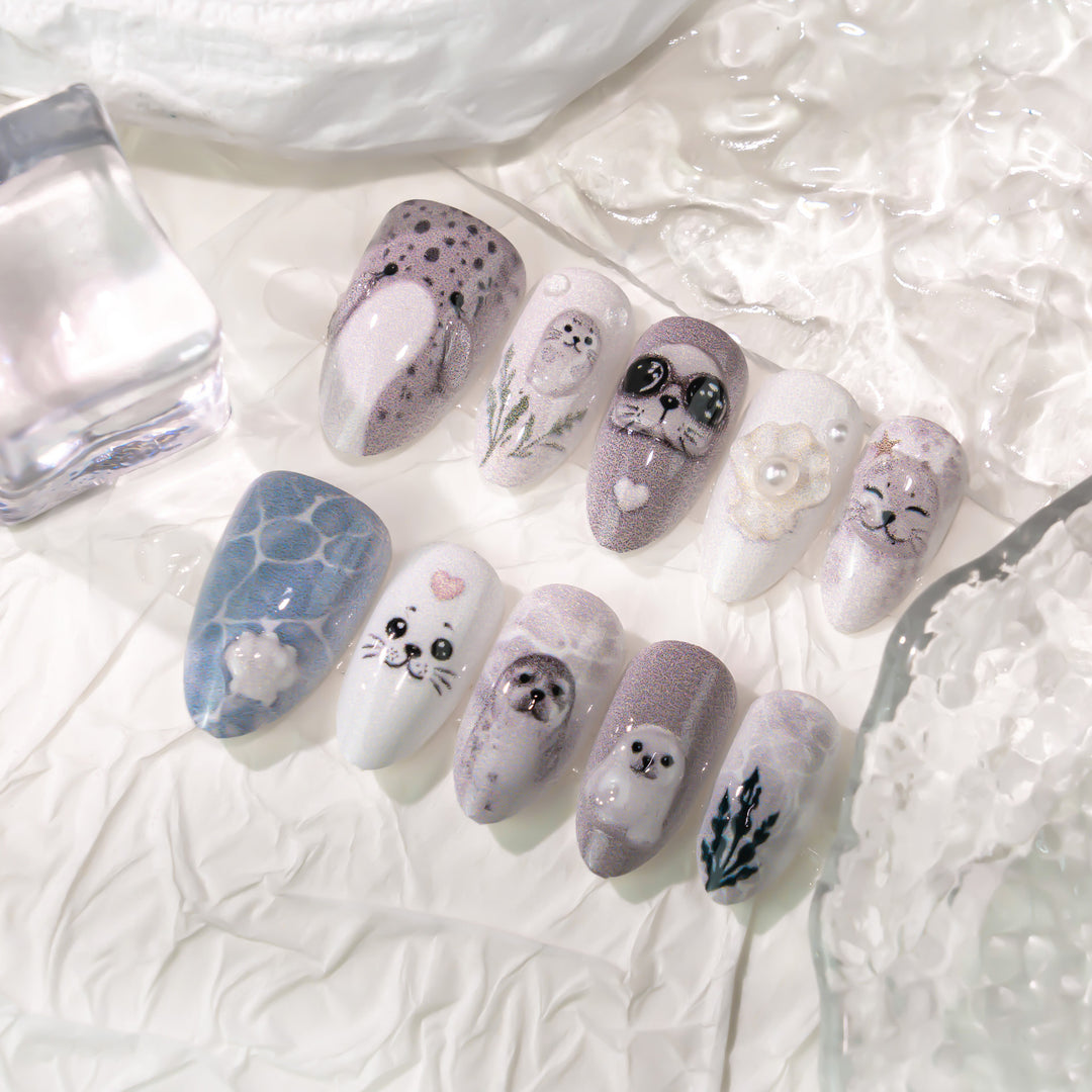 Ocean-Themed 3D Press-On Nail Art Set