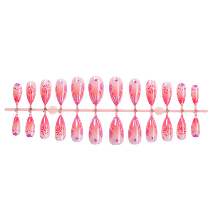 Artistic Press-On Nail Set with Floral and Geometric Patterns Stornfield