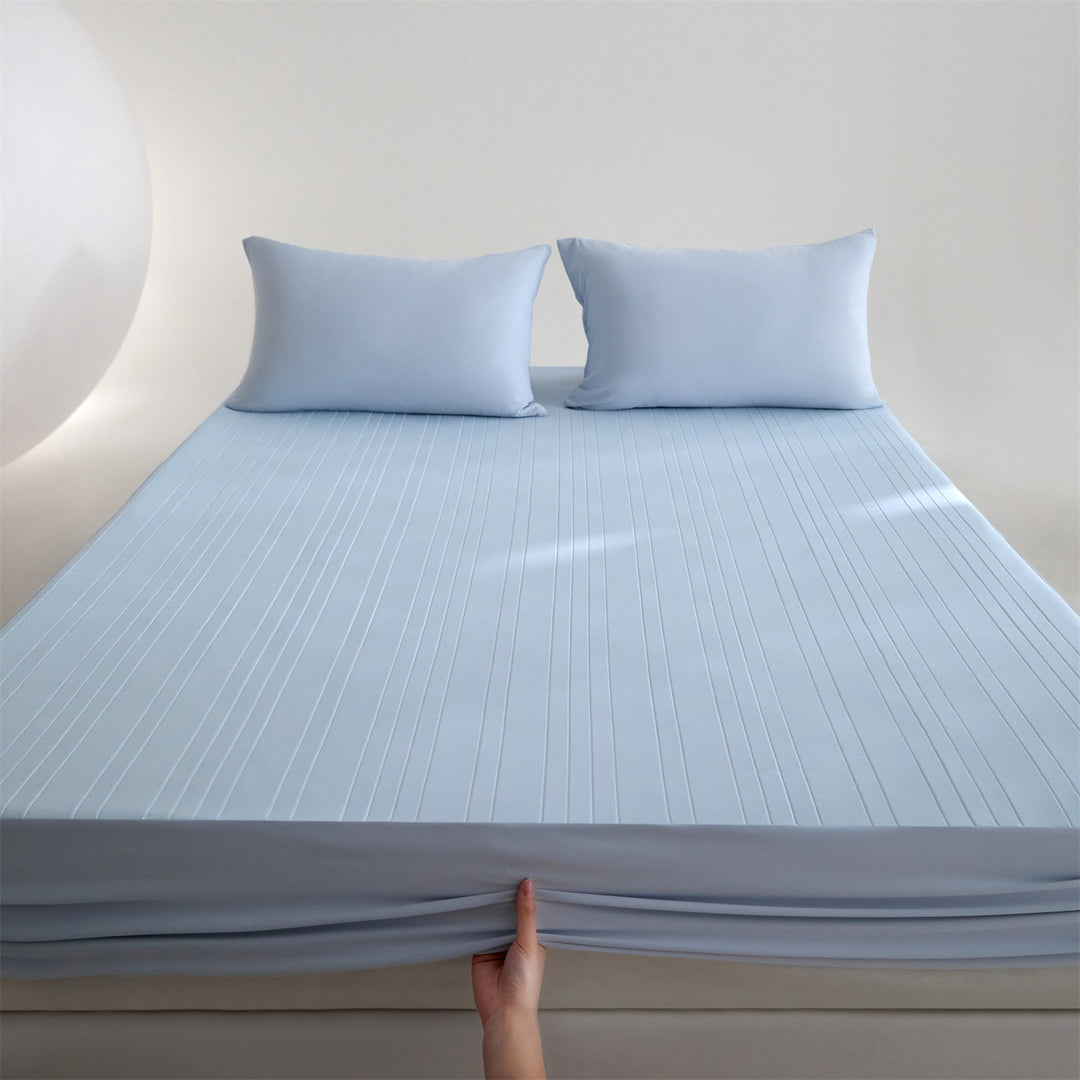 Deep-Pocket Stretch-Fit Mattress Sheet with Microfiber Pinstripe Texture