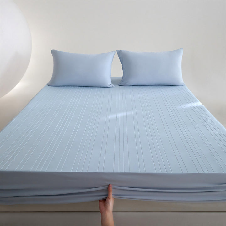 Deep-Pocket Stretch-Fit Mattress Sheet with Microfiber Pinstripe Texture