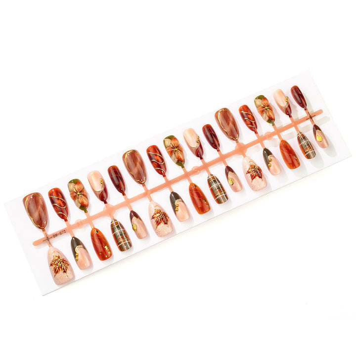 Luxurious Autumn-Inspired Press-On Nail Art Set