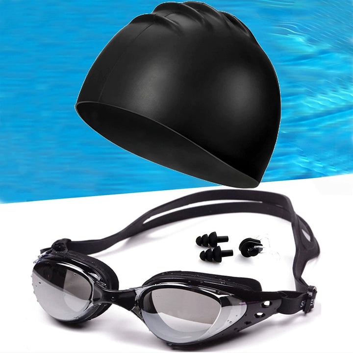 Swimming set with ergonomic swimming goggles and silicone cap Stornfield